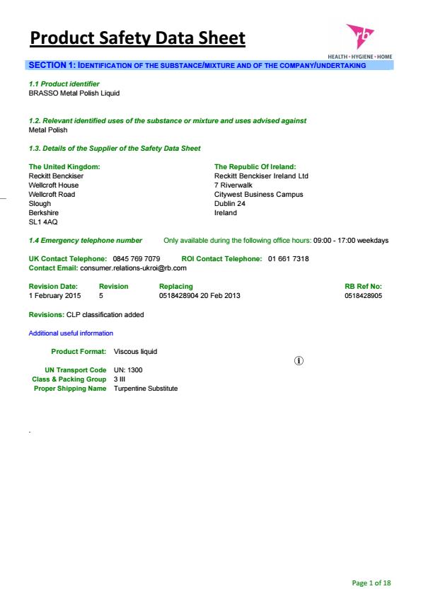 BMP/1 COSHH BMP/1 COSHH